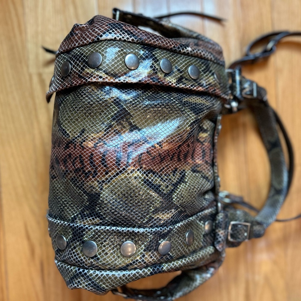 Botkier Green and Brown Satchel with Exotic Snakeskin Pattern - Picture 13 of 16